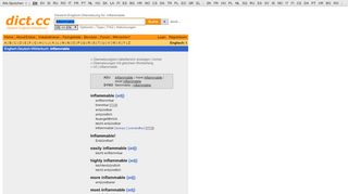 
                            9. dict.cc Wörterbuch :: inflammable :: Englisch-Deutsch-Übersetzung