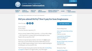 
                            4. Did you attend DeVry? Don't pay for loan forgiveness - Consumer.ftc.gov