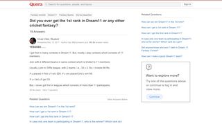 
                            9. Did you ever get the 1st rank in Dream11 or any other cricket ...