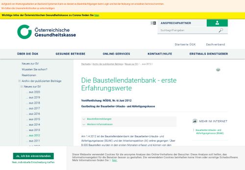 
                            9. Die Baustellendatenbank - erste Erfahrungswerte