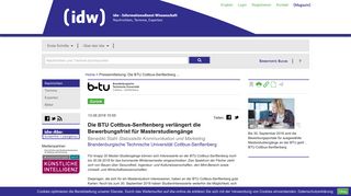 
                            5. Die BTU Cottbus-Senftenberg verlängert die ... - IDW Online