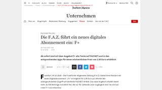 
                            11. Die F.A.Z. führt ein neues digitales Abonnement ein: F+