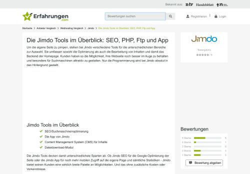 
                            5. Die Jimdo Tools im Überblick: SEO, PHP, Ftp und App