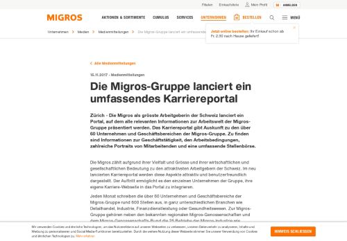 
                            5. Die Migros-Gruppe lanciert ein umfassendes Karriereportal | Medien