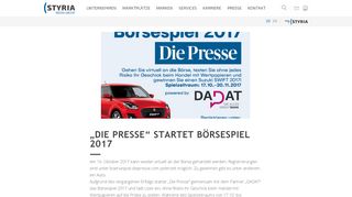 
                            12. „Die Presse“ startet Börsespiel 2017 | Styria.com