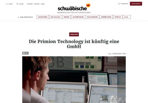 
                            4. Die Primion Technology ist künftig eine GmbH - Schwäbische Zeitung