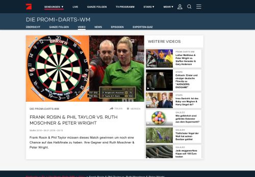 
                            6. Die Promi-Darts-WM - Video - Frank Rosin & Phil Taylor vs. Ruth ...