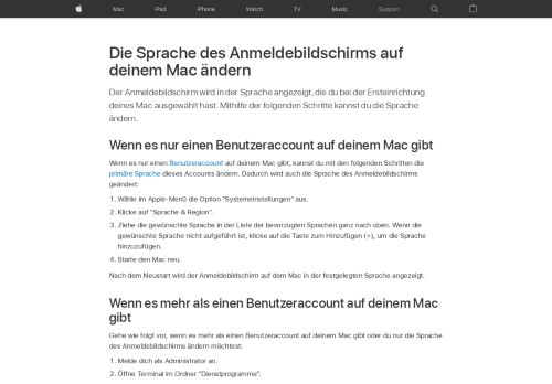 
                            4. Die Sprache im Anmeldebildschirm des Mac ändern - Apple Support