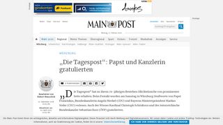 
                            9. „Die Tagespost“: Papst und Kanzlerin gratulierten - Main-Post
