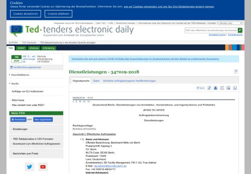 
                            12. Dienstleistungen - 347019-2018 - TED Tenders Electronic Daily