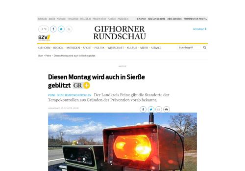 
                            13. Diesen Montag wird auch in Sierße geblitzt - Peine - Gifhorner ...