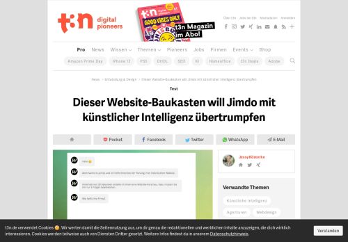 
                            8. Dieser Website-Baukasten will Jimdo mit künstlicher Intelligenz ... - t3n