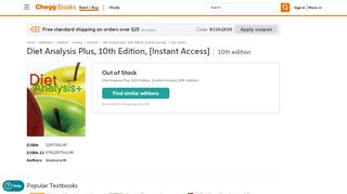 
                            12. Diet Analysis Plus, 10th Edition, [Instant Access] 10th edition | Rent ...