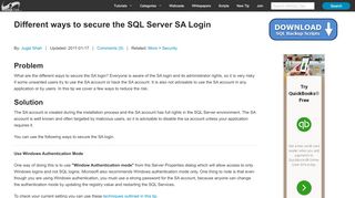 
                            12. Different ways to secure the SQL Server SA Login - MSSQLTips.com