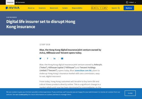 
                            9. Digital life insurer set to disrupt Hong Kong insurance - Aviva plc