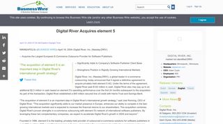 
                            10. Digital River Acquires element 5 | Business Wire
