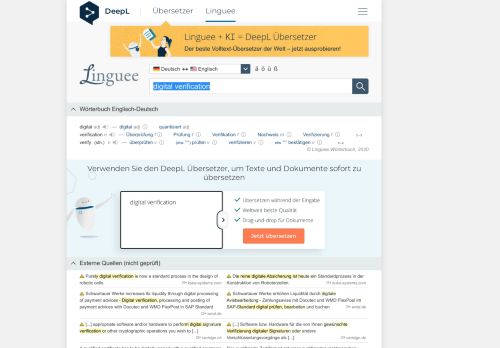 
                            12. digital verification - Deutsch-Übersetzung – Linguee Wörterbuch