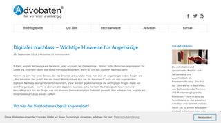 
                            9. Digitaler Nachlass – Wichtige Hinweise für Angehörige | Advobaten