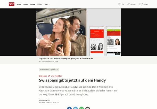 
                            11. Digitales GA und Halbtax - Swisspass gibts jetzt auf dem Handy - SRF