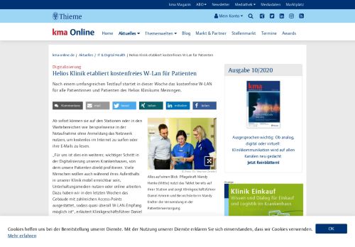 
                            12. Digitalisierung: Helios Klinik etabliert kostenfreies W-Lan für Patienten ...