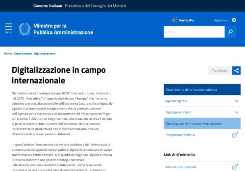 
                            9. Digitalizzazione in campo internazionale - Funzione Pubblica