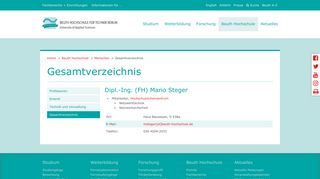 
                            12. Dipl.-Ing. (FH) Mario Steger - Gesamtverzeichnis: Beuth Hochschule ...
