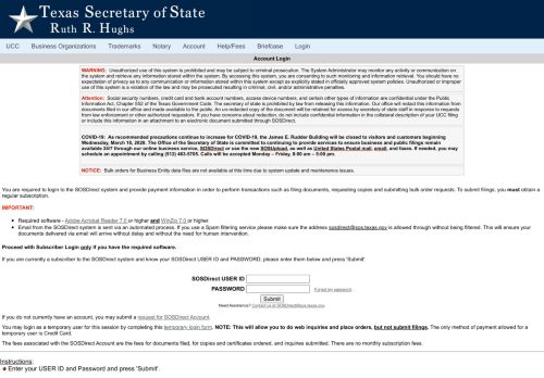 
                            7. DIRECT ACCESS SUBSCRIBER LOGIN - Texas Secretary of State