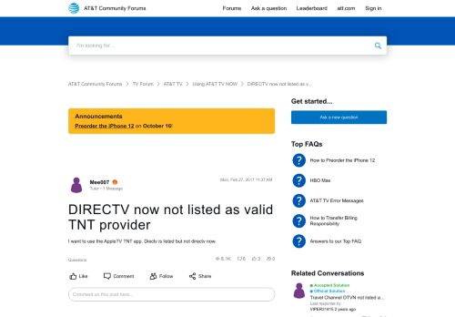 
                            10. DIRECTV now not listed as valid TNT provider - AT&T Community