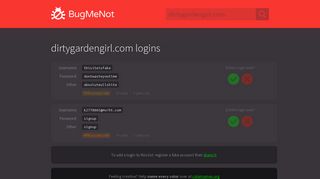 
                            8. dirtygardengirl.com passwords - BugMeNot