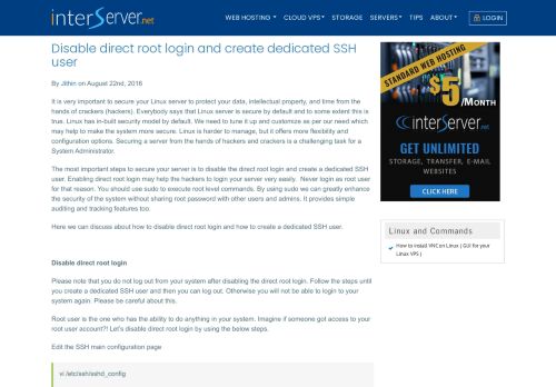 
                            11. Disable direct root login and create dedicated SSH user - Interserver ...