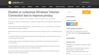 
                            10. Disable or customize Windows' Internet Connection test to improve ...