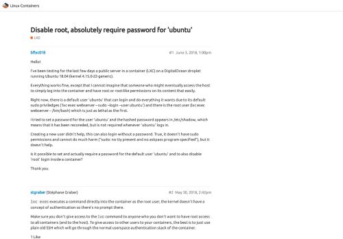 
                            1. Disable root, absolutely require password for 'ubuntu' - LXD - Linux ...