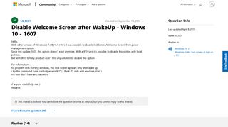 
                            1. Disable Welcome Screen after WakeUp - Windows 10 - 1607 ...