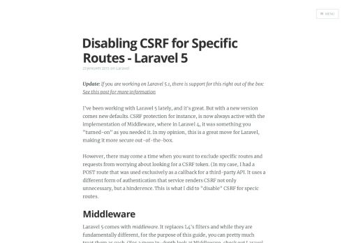 
                            12. Disabling CSRF for Specific Routes - Laravel 5 - Camron Cade
