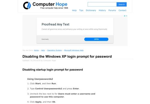 
                            10. Disabling the Windows XP login prompt for password - Computer Hope