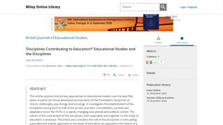 
                            9. 'Disciplines Contributing to Education?' Educational Studies and the ...