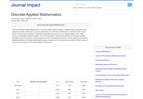 
                            6. Discrete Applied Mathematics Journal Impact IF 2018|2017|2016 ...