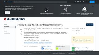 
                            9. discrete mathematics - Finding the Big-O notation with logarithms ...