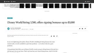 
                            9. Disney World hiring 3,500, offers signing bonuses up to $3,000 ...