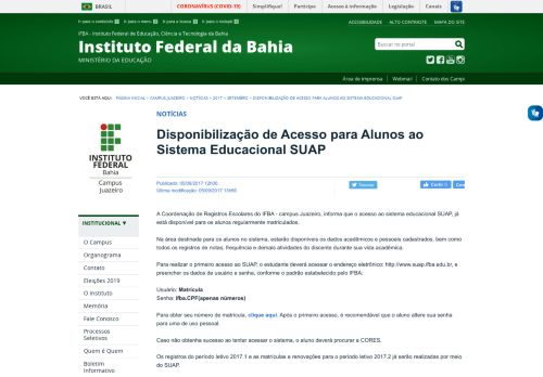 
                            5. Disponibilização de Acesso para Alunos ao Sistema ... - Ifba