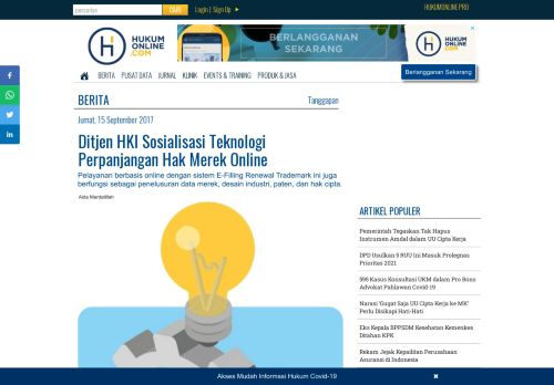 
                            9. Ditjen HKI Sosialisasi Teknologi Perpanjangan Hak Merek Online ...