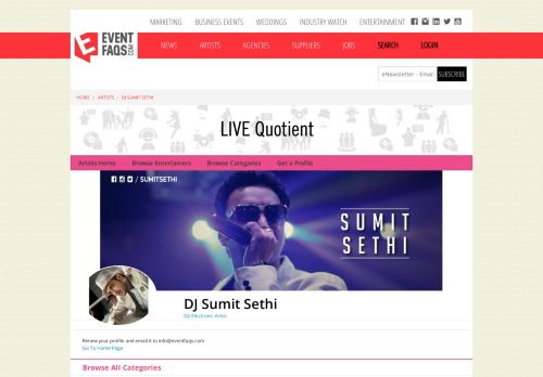 
                            13. DJ Sumit Sethi - Profile on EVENTFAQS Media for Live Quotient