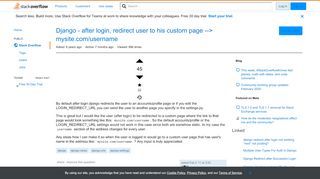
                            7. Django - after login, redirect user to his custom page --> mysite ...