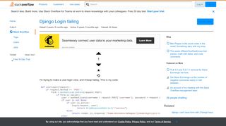 
                            1. Django Login failing - Stack Overflow