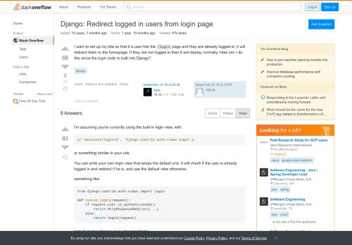 
                            12. Django: Redirect logged in users from login page - Stack Overflow