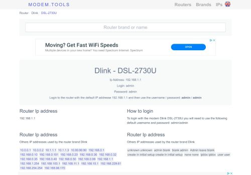 
                            13. Dlink DSL-2730U Default Router Login and Password - Modem.Tools