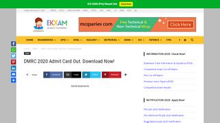 
                            9. DMRC 2018 Admit Card - Ekxam