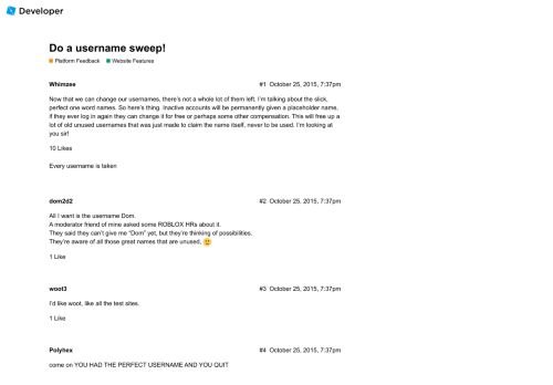 
                            10. Do a username sweep! - Web Features - Roblox Developer Forum