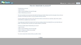 
                            9. do I deactivate my account? - Oasis.com | Free Dating. It's Fun. And ...