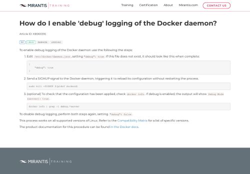 
                            1. Docker - How do I enable 'debug' logging of the Docker daemon?